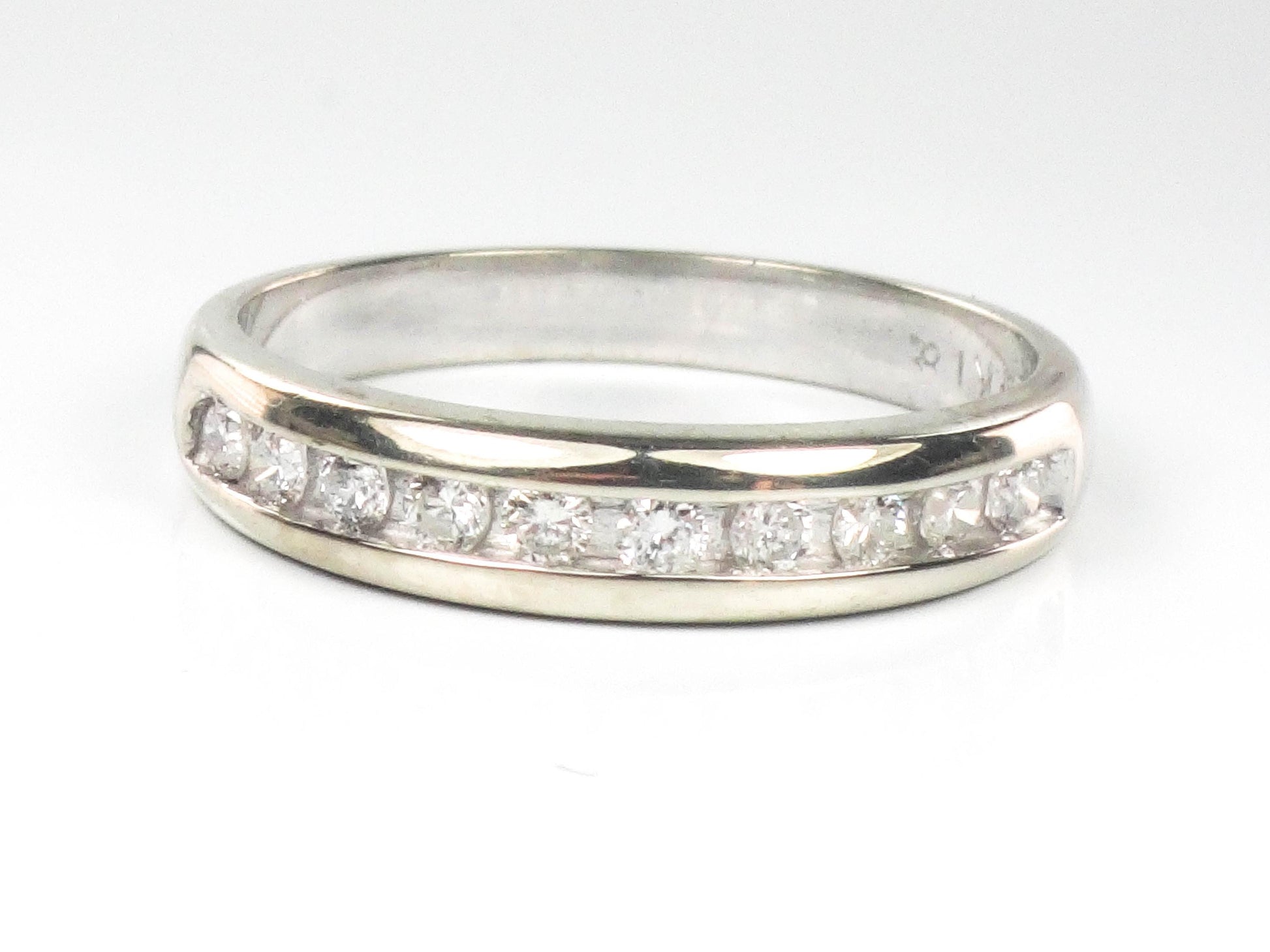 Vintage 14k White Gold Diamond Wedding Band - Channel Set Ring, Size 7