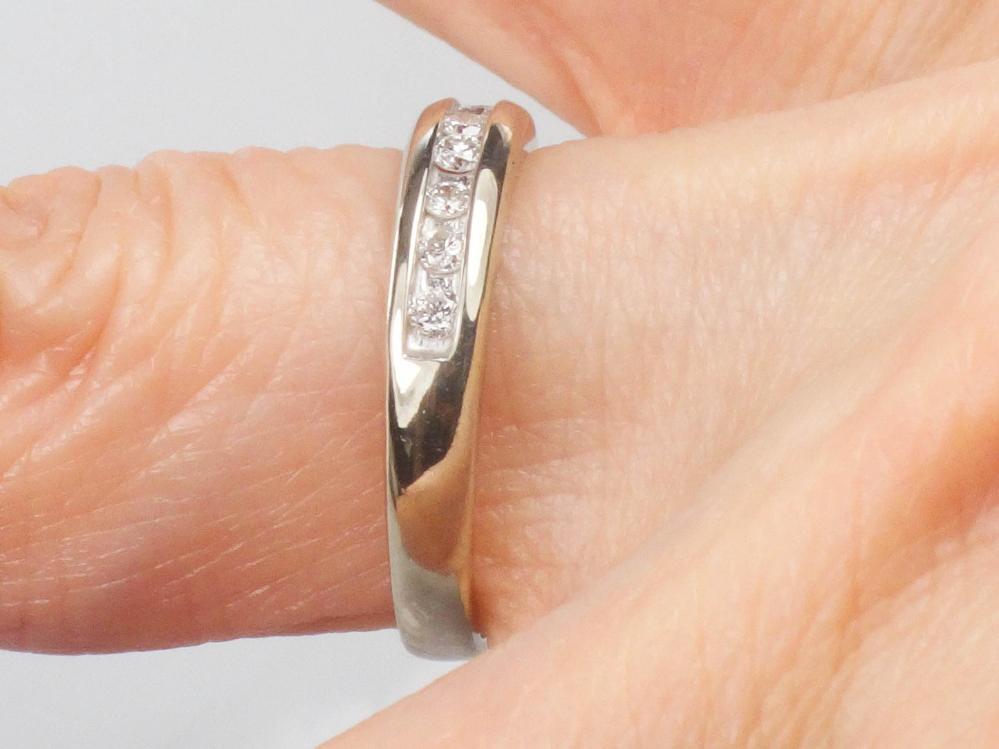 Vintage 14k White Gold Diamond Wedding Band - Channel Set Ring, Size 7