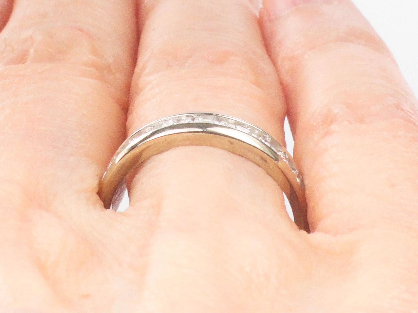 Vintage 14k White Gold Diamond Wedding Band - Channel Set Ring, Size 7