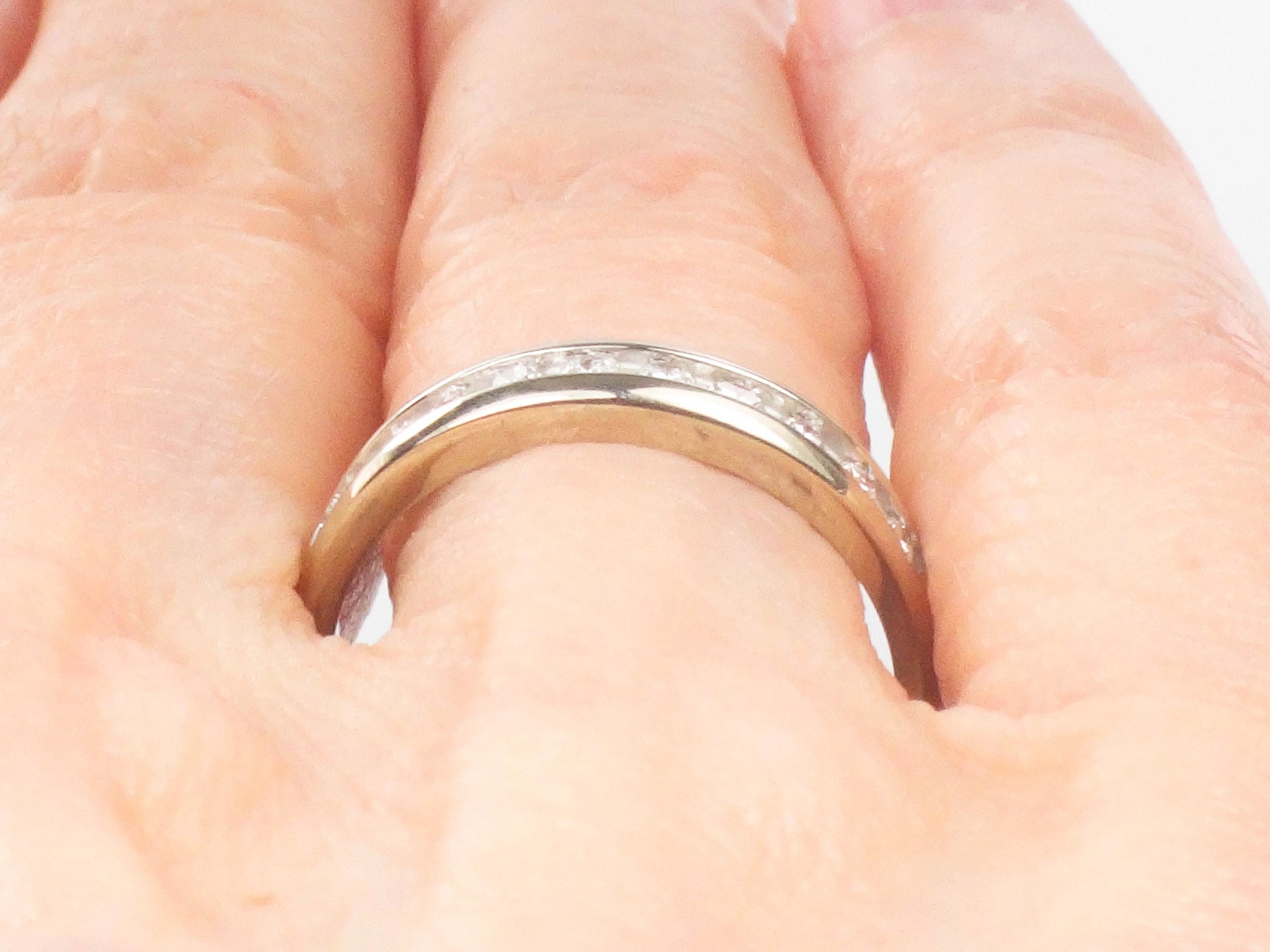 Vintage 14k White Gold Diamond Wedding Band - Channel Set Ring, Size 7