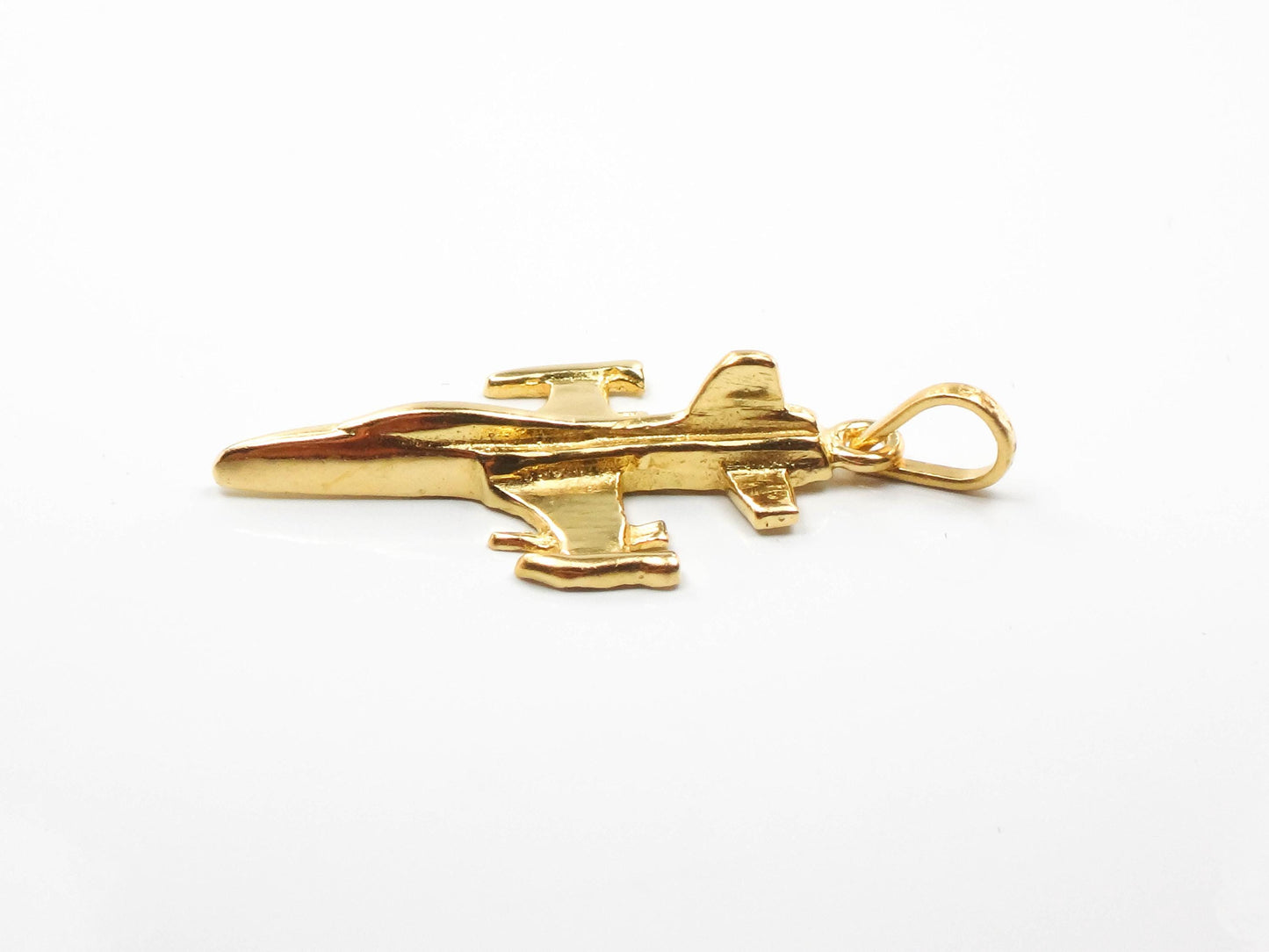 Vintage Solid 21k Gold Jet Airplane Charm, Yellow Gold Fighter Jet Plane Pendant