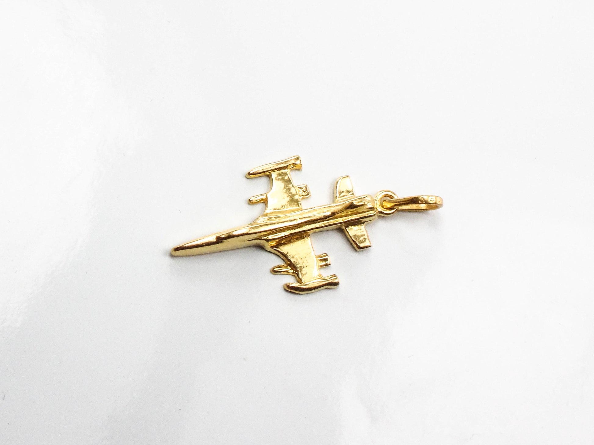 Vintage 21k Gold Fighter Jet Charm - Airplane Pendant