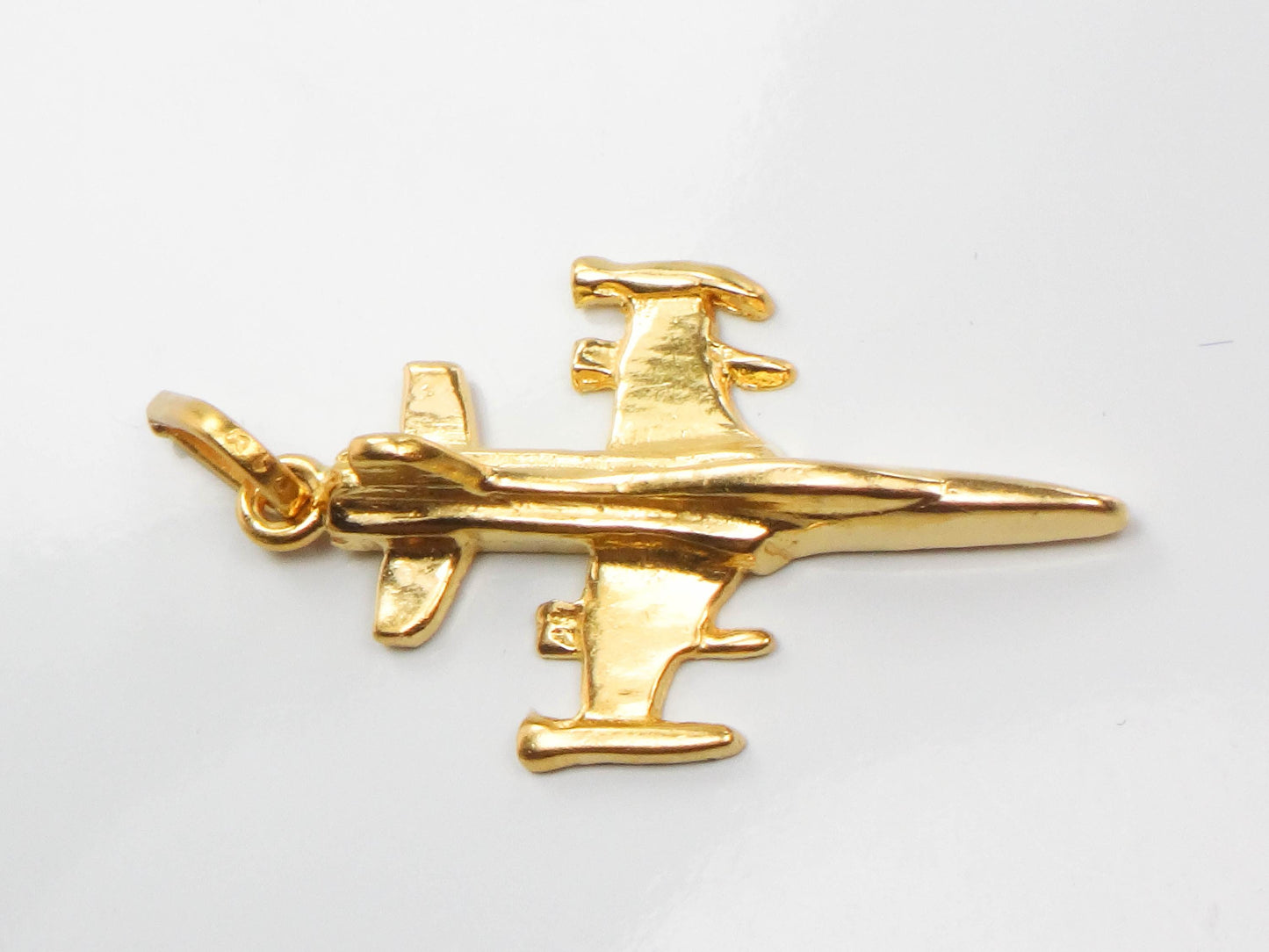 Vintage Solid 21k Gold Jet Airplane Charm, Yellow Gold Fighter Jet Plane Pendant