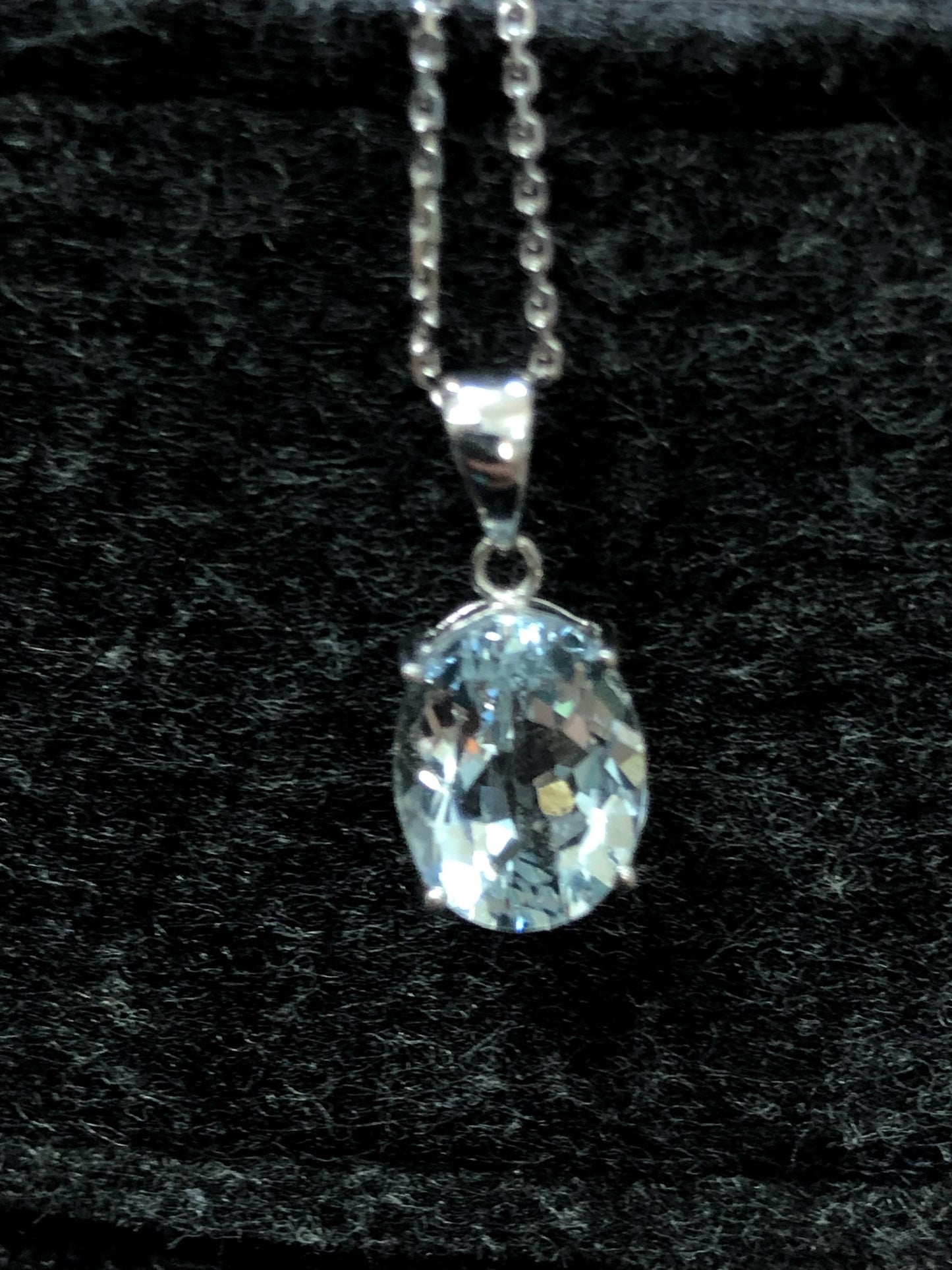 Vintage 14k White Gold Pale Blue Aquamarine Drop Necklace Oval Pendant March Birthstone