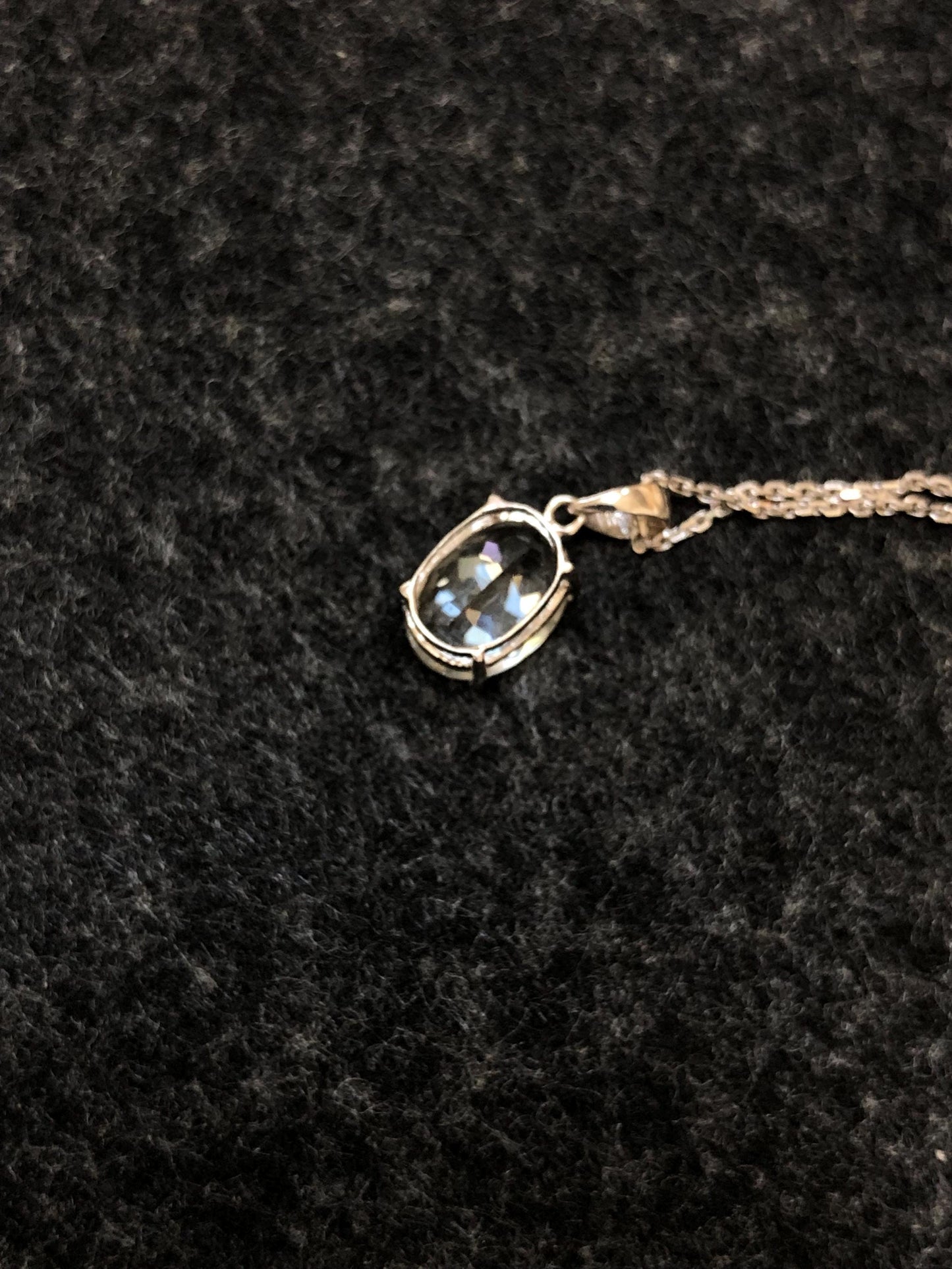 Vintage 14k White Gold Pale Blue Aquamarine Drop Necklace Oval Pendant March Birthstone