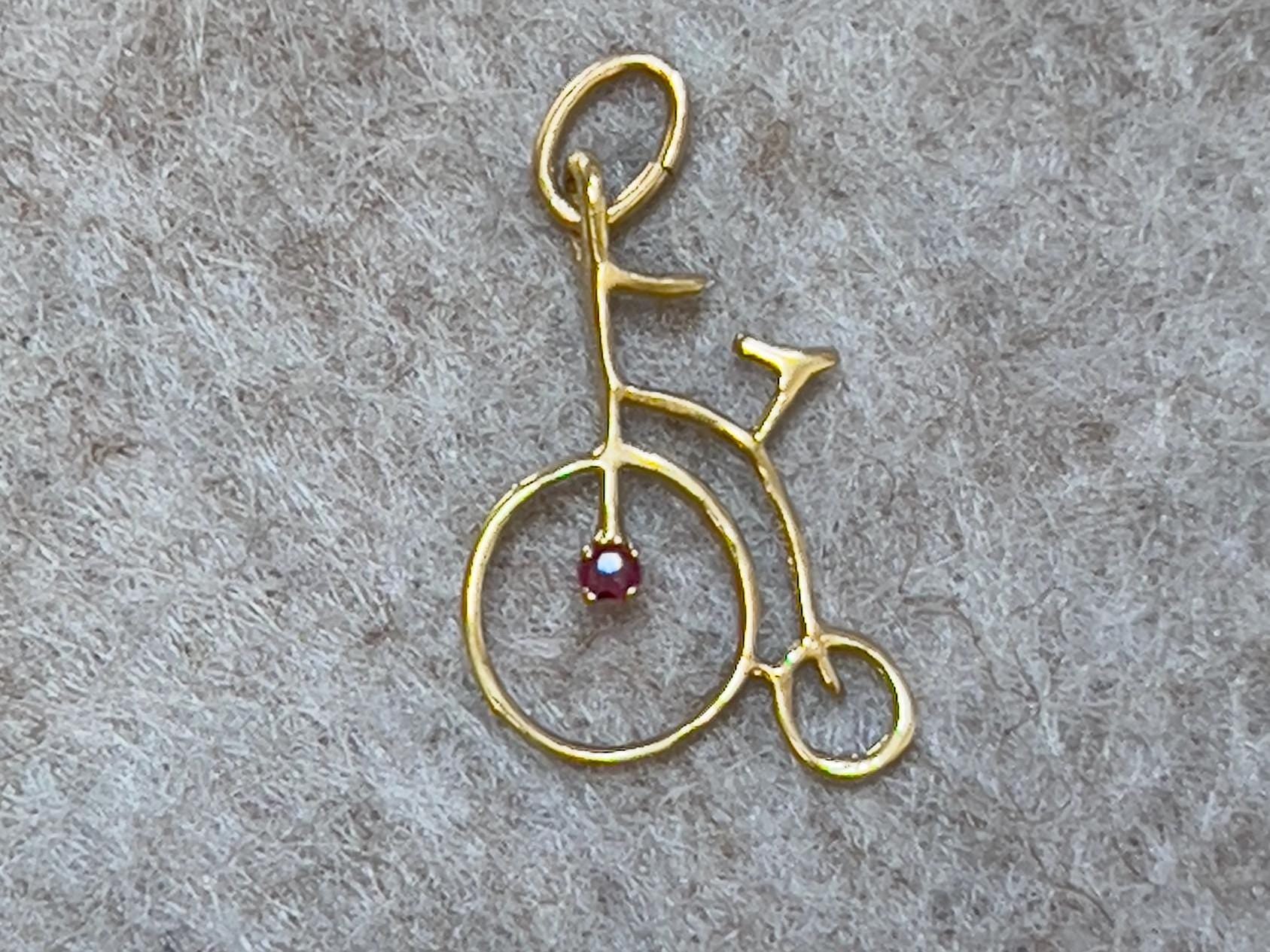 Vintage 18k Yellow Old Fashioned Bicycle Pendant Charm, Penny Farthing Pendant