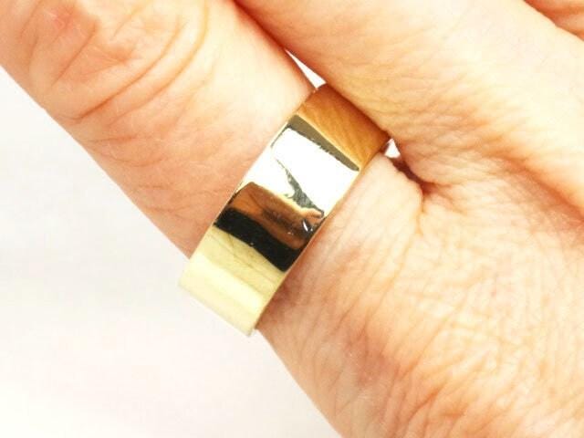 Vintage Solid 14k Yellow Gold Wide Wedding Band - 7.4 mm Plain Wedding Ring - Men's Size 9.25