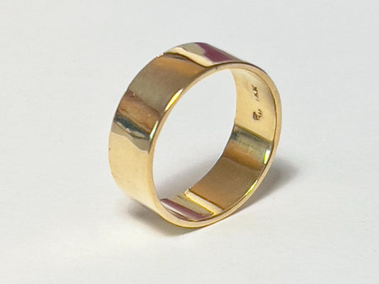 Vintage 14k Yellow Gold Wedding Band - 7.4mm Wide Plain Ring, Size 9.25