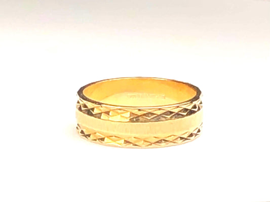 Vintage 14k Yellow Gold ArtCarved Wood Wedding Band 6.5 MM Size 7.25