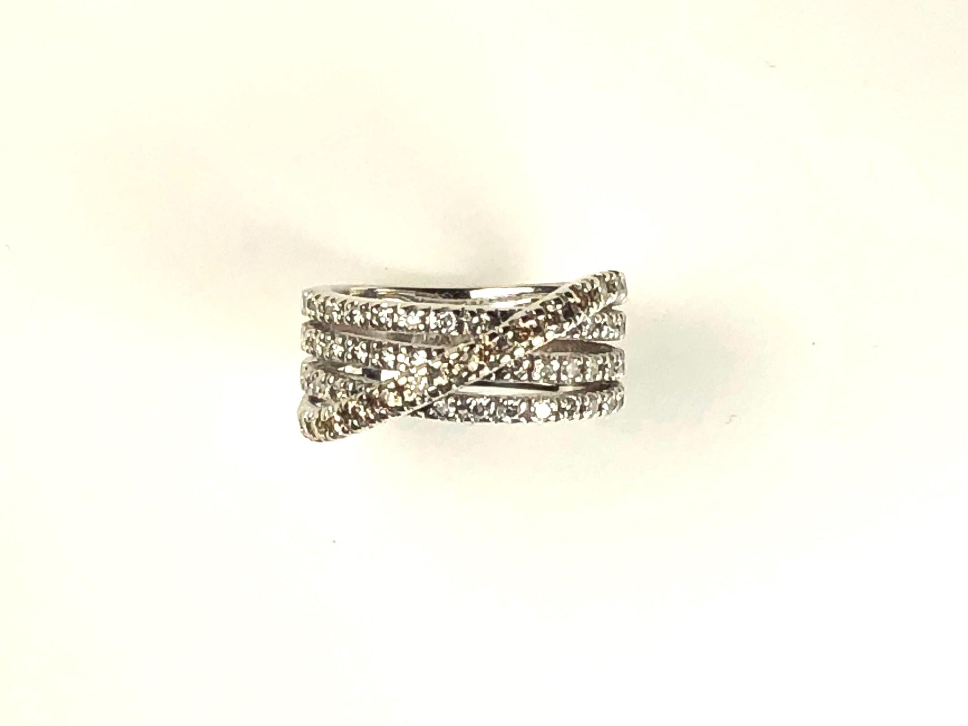 Vintage 14k White Gold Diamond Band Ring: Multi Row, Size 5.5