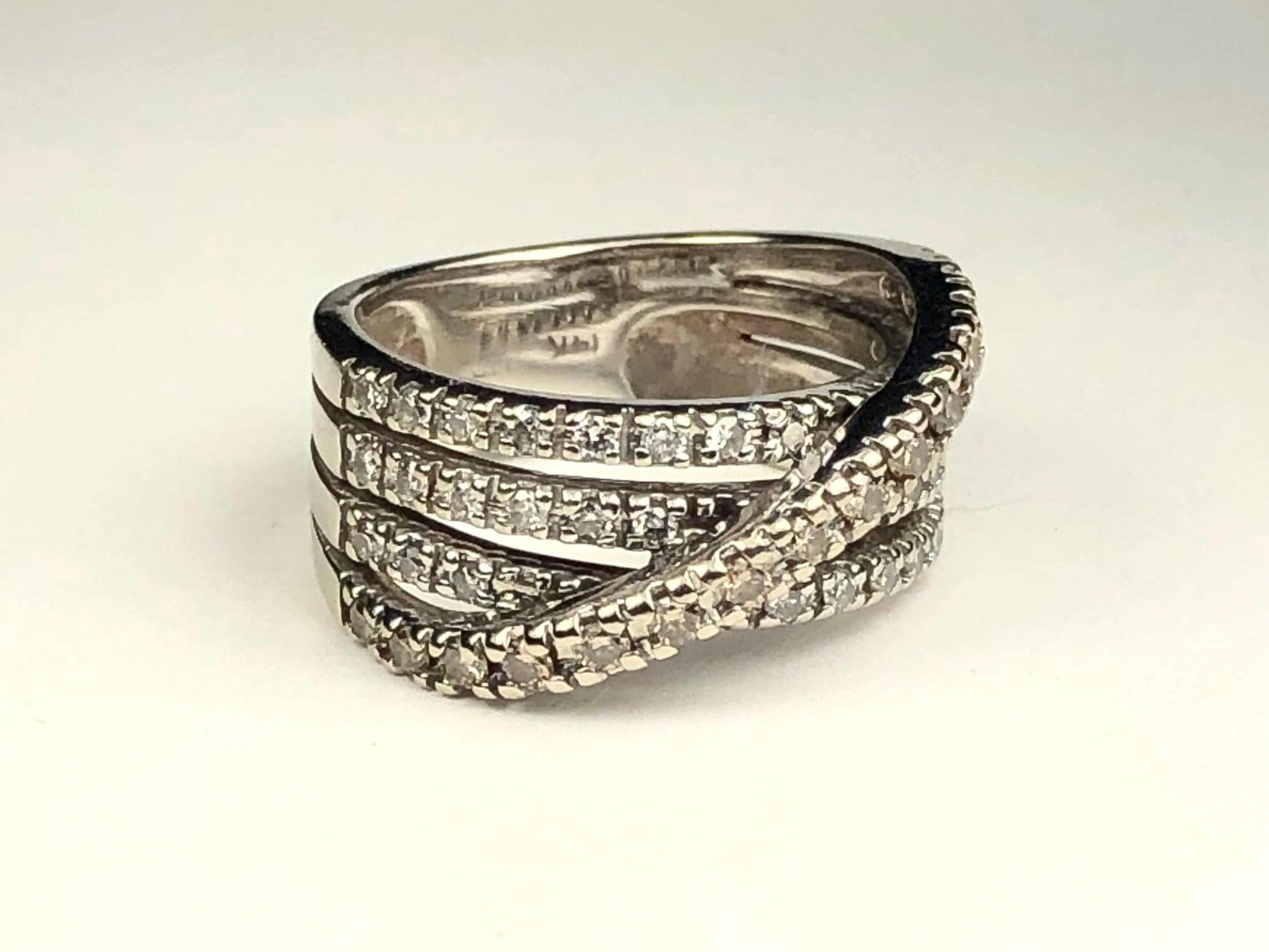 Vintage 14k White Gold Diamond Band Ring: Multi Row, Size 5.5
