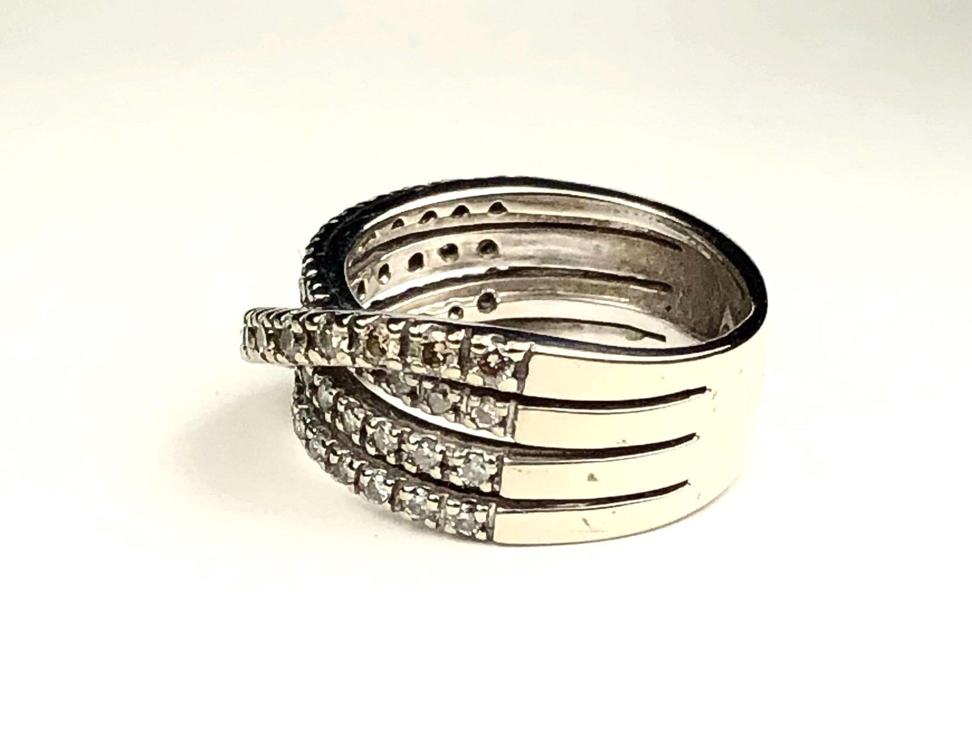 Vintage 14k White Gold Diamond Band Ring: Multi Row, Size 5.5