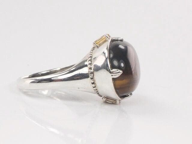 Vintage Large Sterling Silver Tiger Eye Ring, Oval Golden Brown Stone and Citrine Ring Size 10