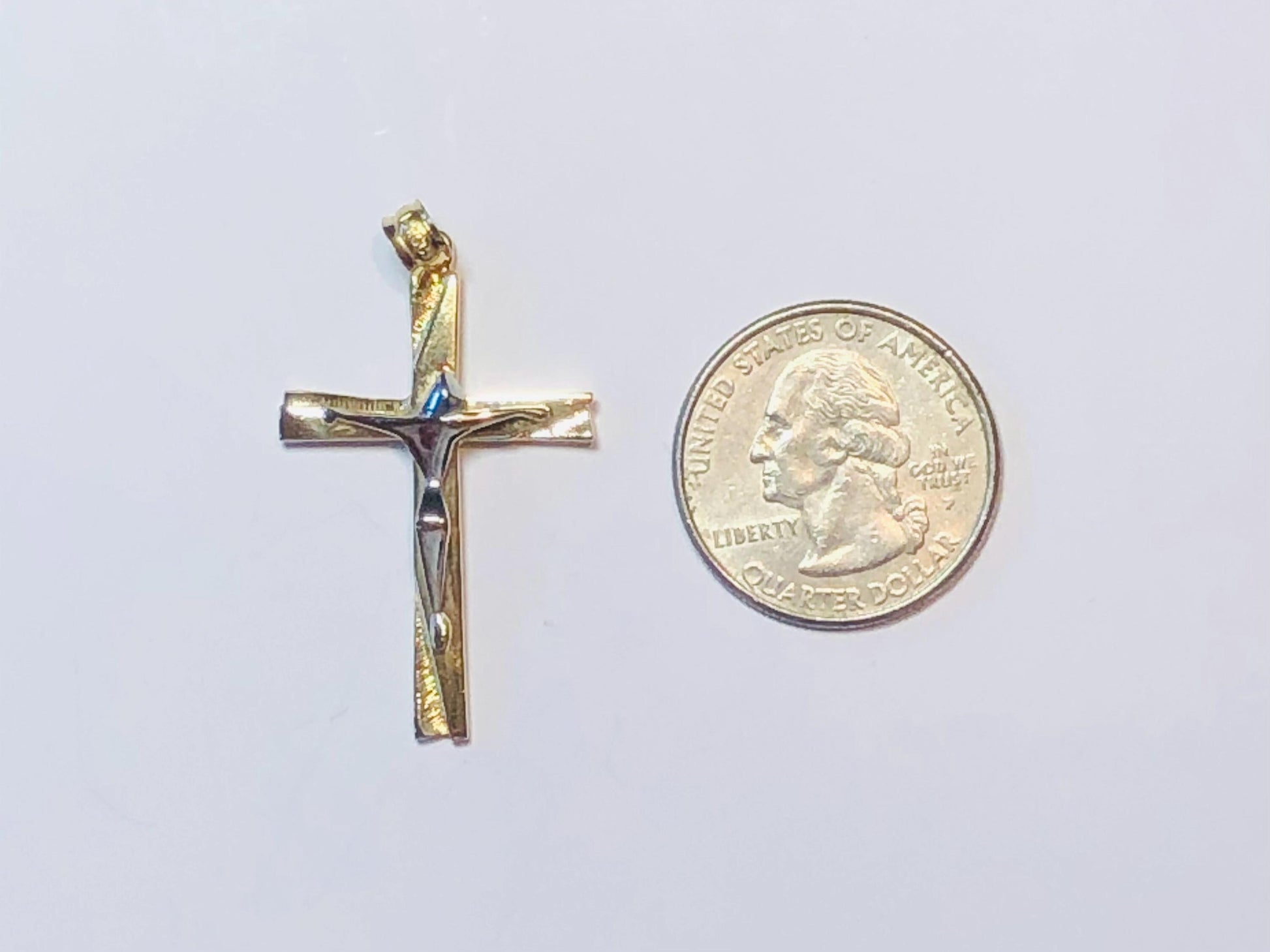 Vintage Solid 14k Two Tone Gold Modern Style Crucifix Cross Pendant, Unisex Cross