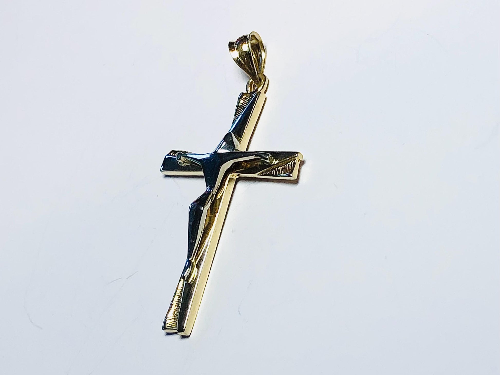 Vintage Solid 14k Two Tone Gold Modern Style Crucifix Cross Pendant, Unisex Cross