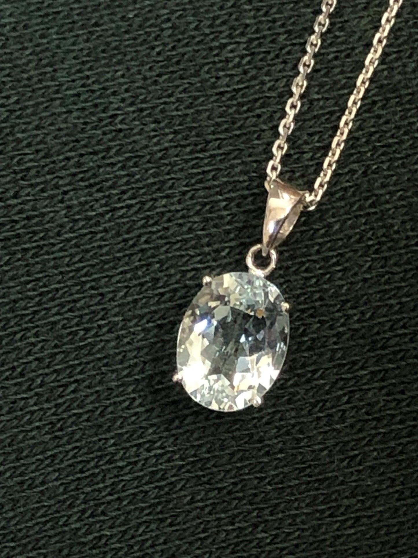 Vintage 14k White Gold Pale Blue Aquamarine Drop Necklace Oval Pendant March Birthstone