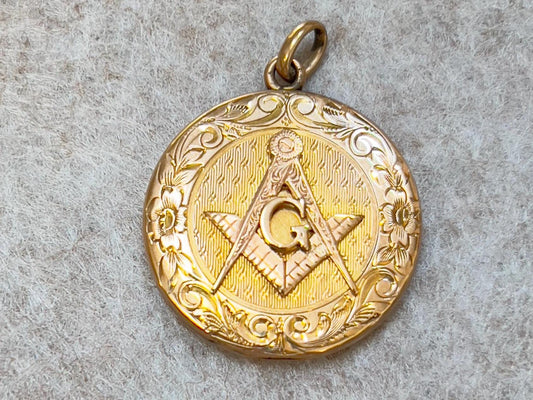 Vintage Masonic 10k Gold Locket: Engraved Freemason Watch Fob Pendant