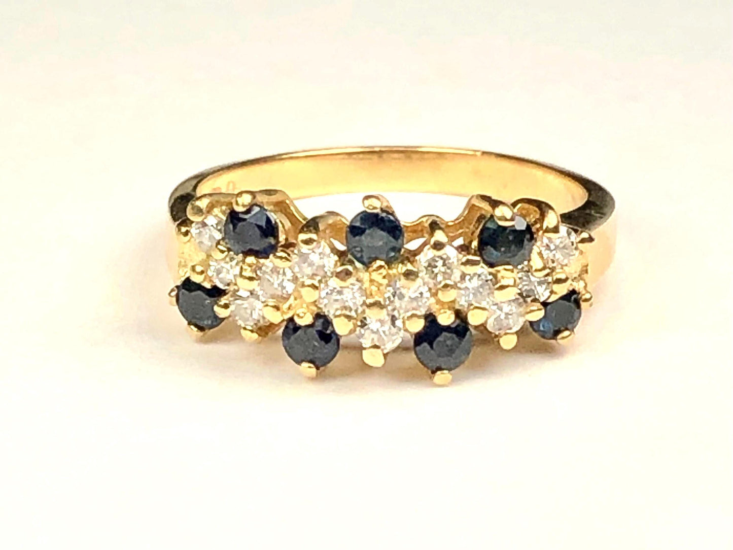 Vintage 14k Gold Natural Sapphire and Diamond Ring 1/3 CT TDW Diamond & Blue Sapphire Band Size 5.75