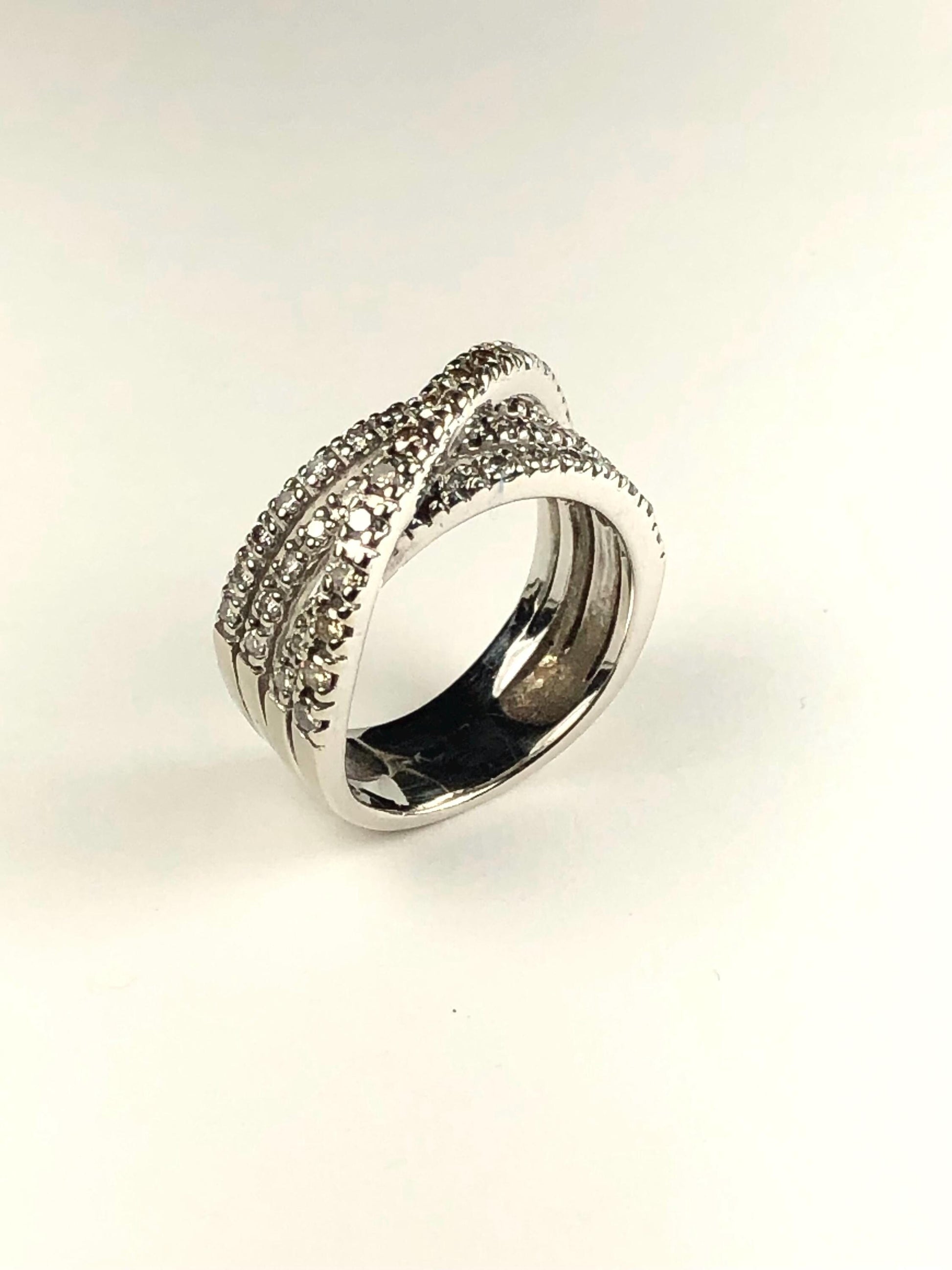 Vintage 14k White Gold Diamond Band Ring: Multi Row, Size 5.5