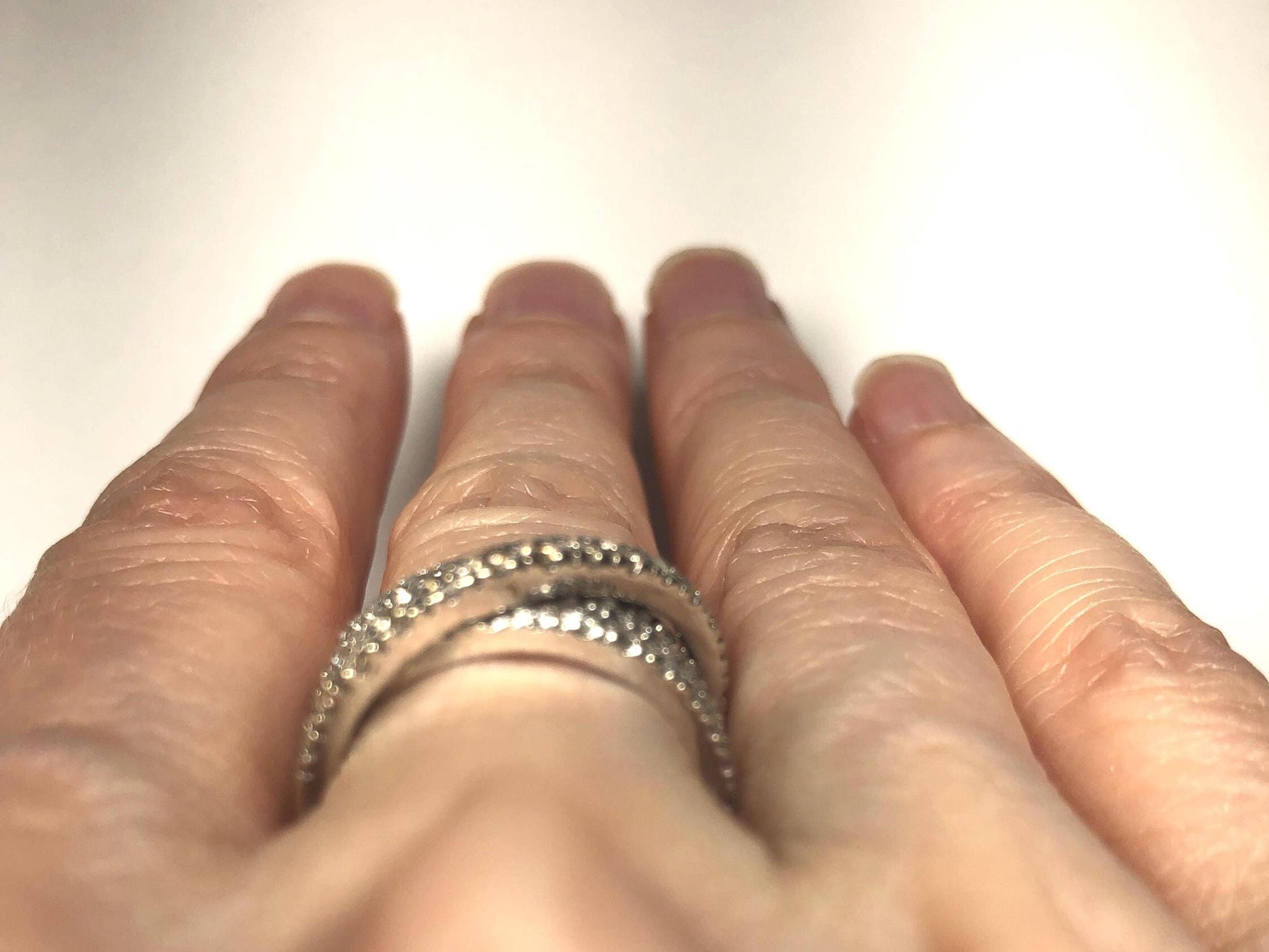 Vintage 14k White Gold Diamond Band Ring: Multi Row, Size 5.5