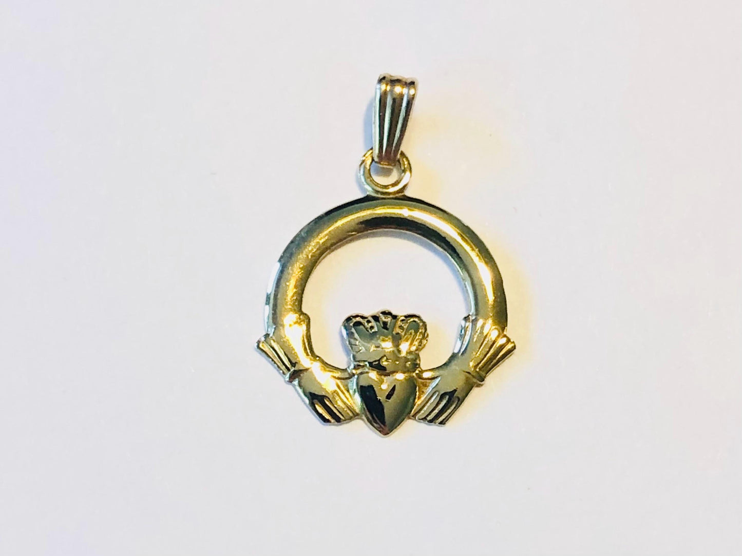 Vintage Solid 9k Yellow Gold Claddagh Pendant, Small Irish Claddagh Charm