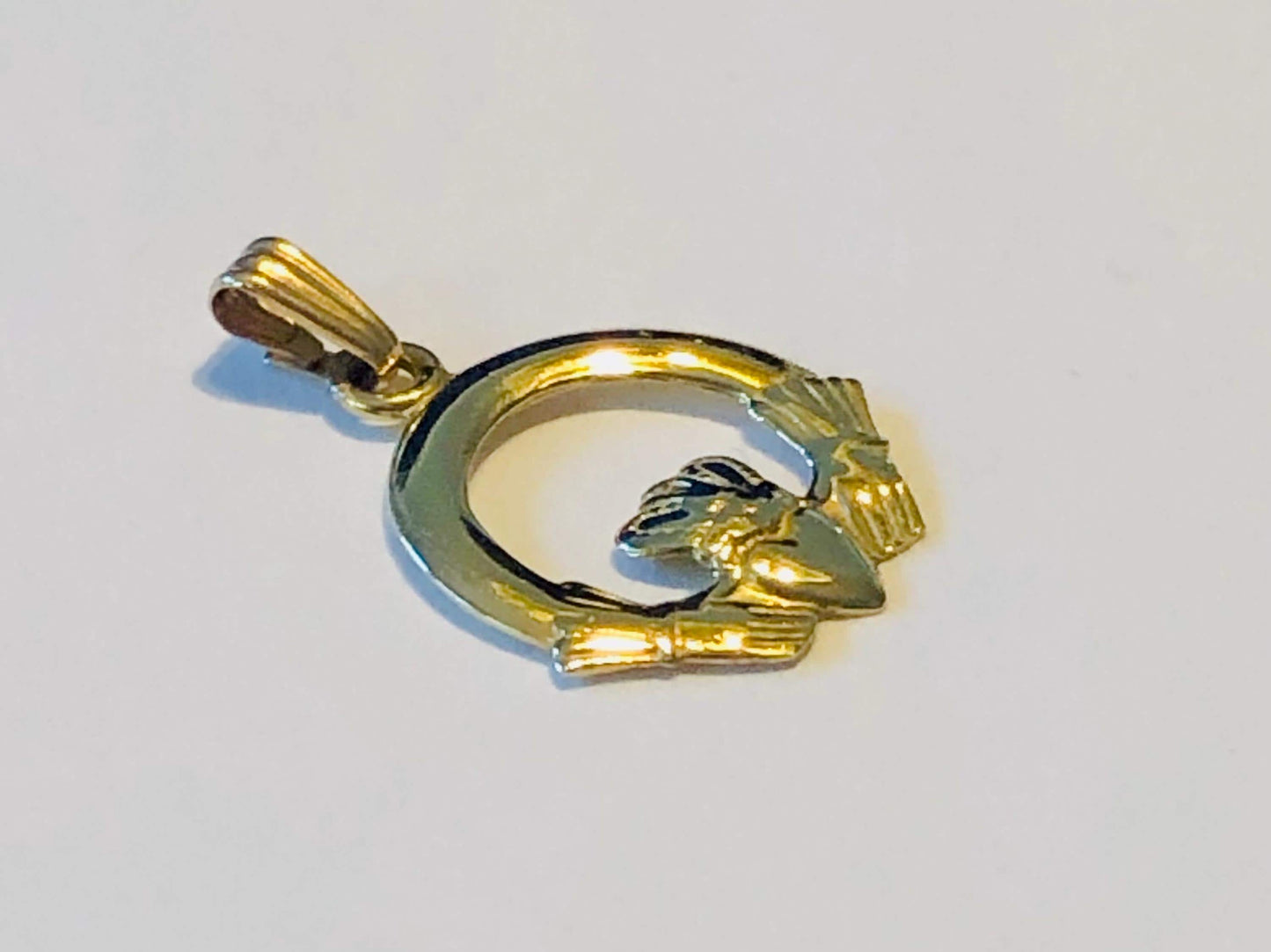 Vintage Solid 9k Yellow Gold Claddagh Pendant, Small Irish Claddagh Charm