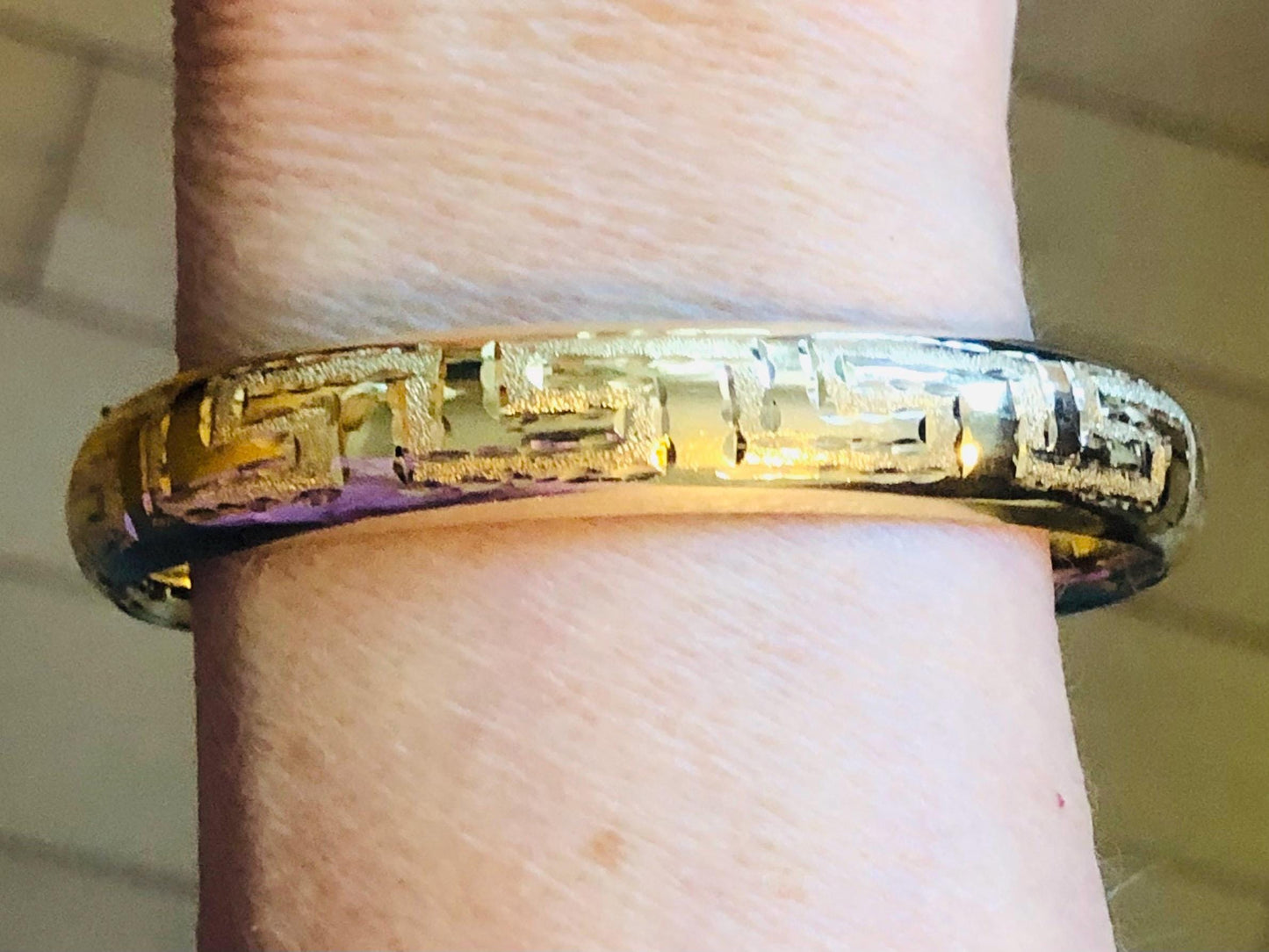 Vintage 14k Yellow Gold Greek Key Design Hinged Bangle Bracelet, Size 6 7/8"
