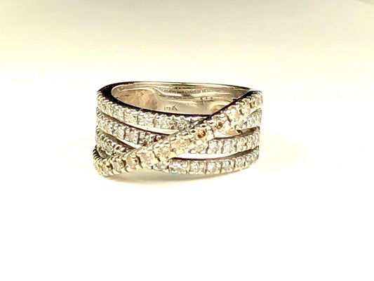 Vintage 14k White Gold Diamond Band Ring: Multi Row, Size 5.5