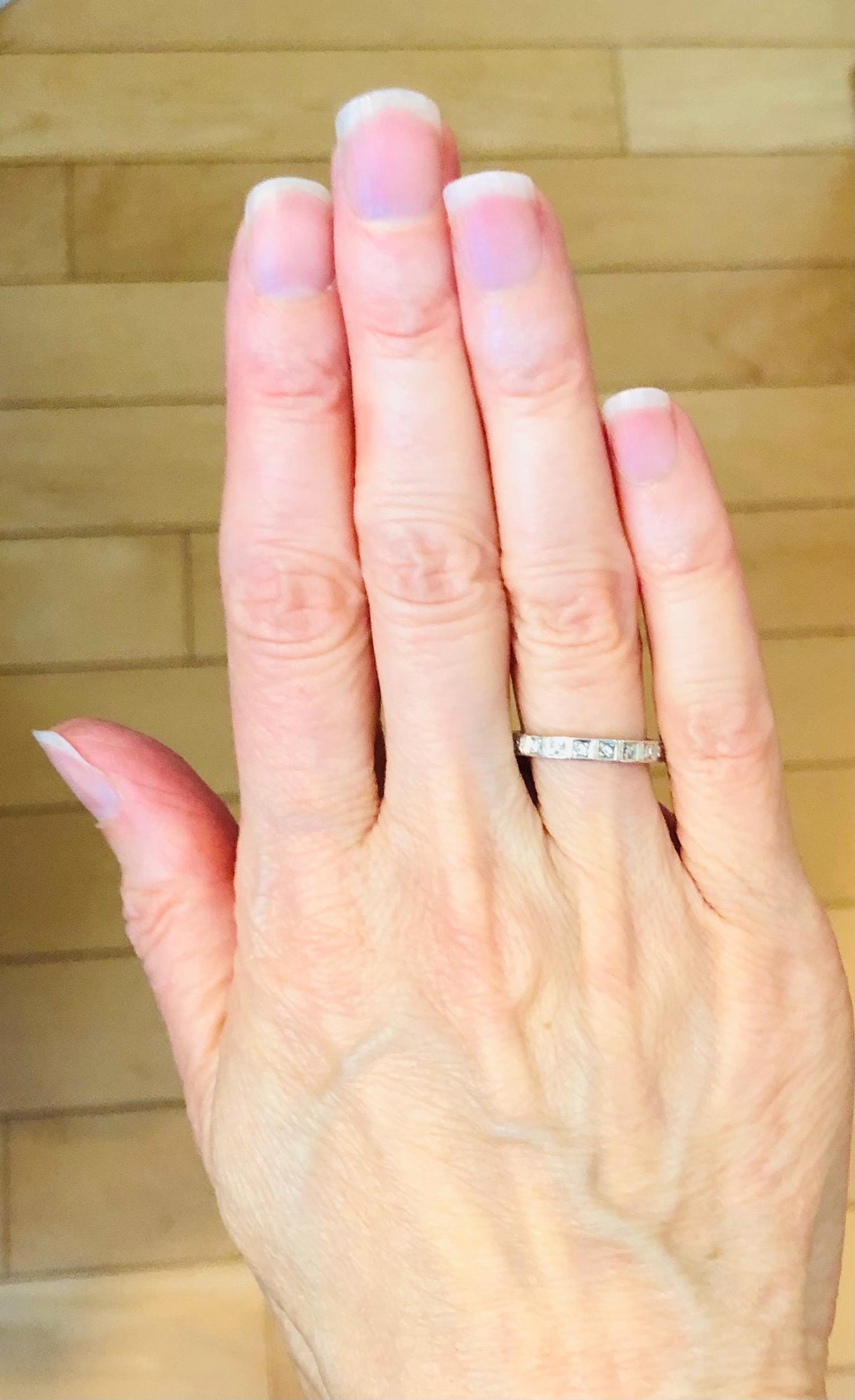 Art Deco Diamond Eternity Band - Platinum Engraved Wedding Ring, 1930s Size 5.25