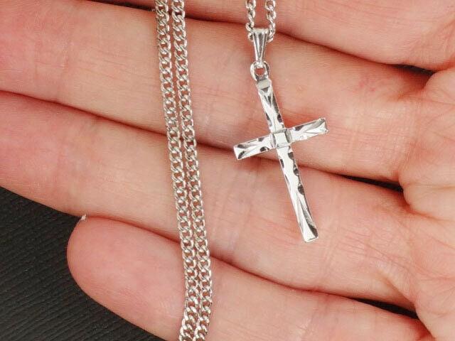 Vintage Sterling Silver Cross Pendant Necklace marked Theda 18"