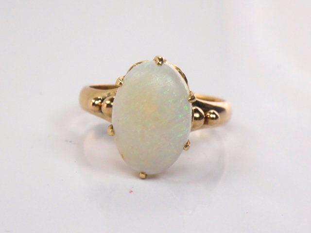 Vintage 14k Yellow Gold Natural Opal Ring, Oval October Birthstone Ring, Size 5.25