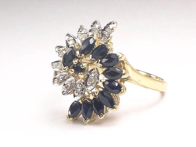 Vintage 10k Gold Natural Sapphire and Diamond Swirl Ring Size 7