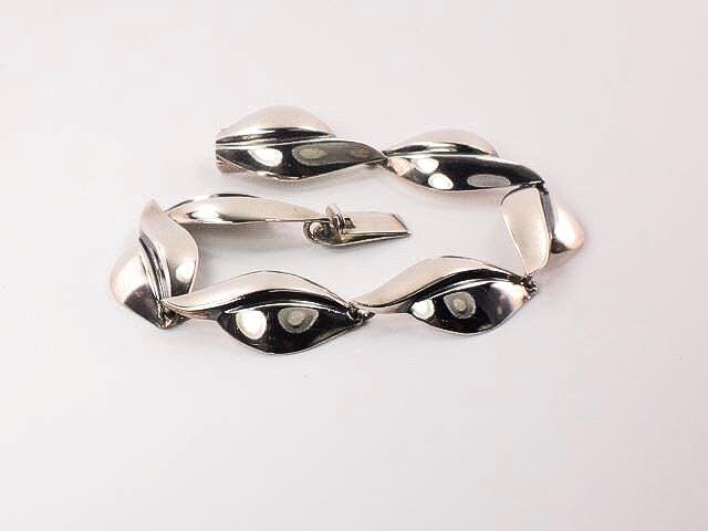 Vintage Sterling Silver Leaf Bracelet - SCF Denmark Modernist Design