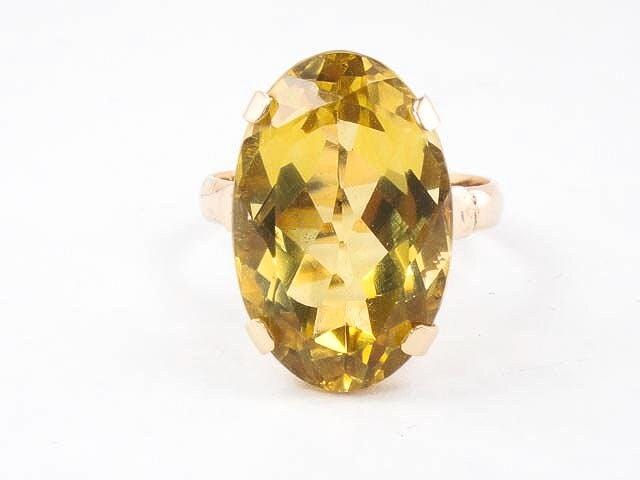 Vintage 18k Gold Citrine Ring: Oval November Birthstone, Size 5 3/4