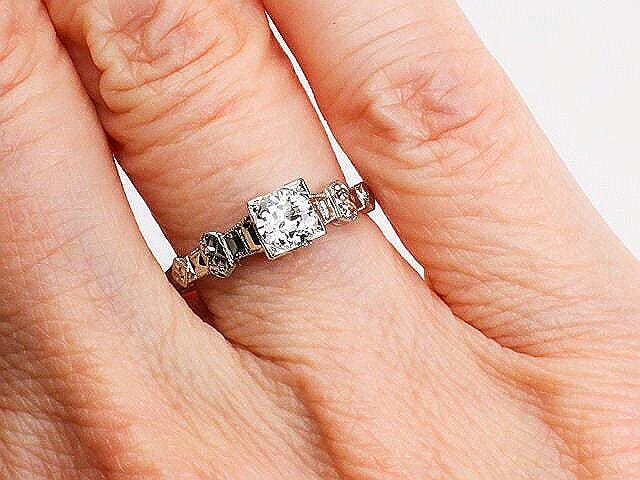 Vintage 18k White Gold Old European Cut Natural Diamond Engagement Ring Art Deco Orange Blossom Engagement Ring Approx 1/3 Carat Solitaire