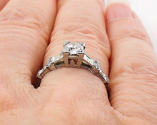 Vintage 18k White Gold Old European Cut Natural Diamond Engagement Ring Art Deco Orange Blossom Engagement Ring Approx 1/3 Carat Solitaire