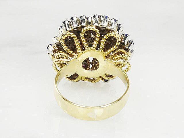 Vintage 18k Gold Floral Cocktail Ring: Sapphire, Ruby & Diamond Cluster (Size 6.25)