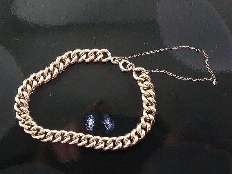 Vintage Rolled Gold Plate Link Bracelet with Safety Chain - Circa 1930's - 7 3/8"