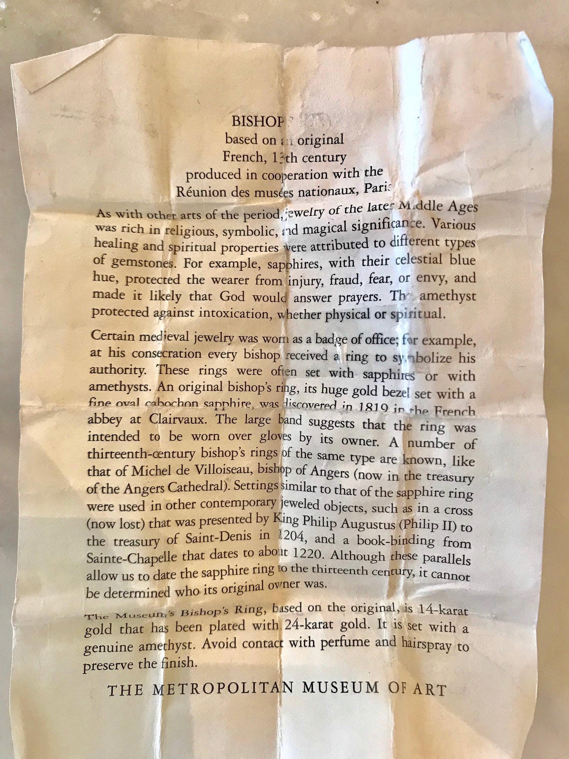 Vintage Metropolitan Museum of Arts Onyx Ring MMA Sterling Silver Bishop's Ring Size 7