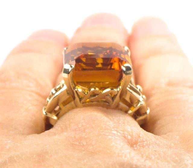 Vintage 10k Gold Citrine Ring: 8 CT Rectangle Cut November Birthstone, Size 6