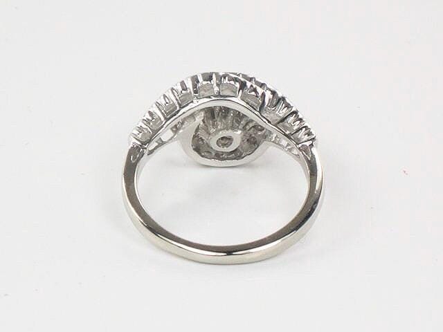 Vintage 14k White Gold Natural Diamond Engagement Ring Mid-Century Modern Round Diamond Swirl Ring Size 5.5