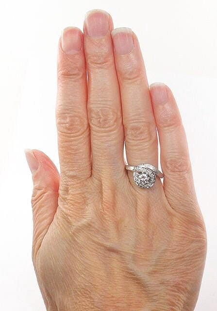 Vintage 14k White Gold Natural Diamond Engagement Ring Mid-Century Modern Round Diamond Swirl Ring Size 5.5