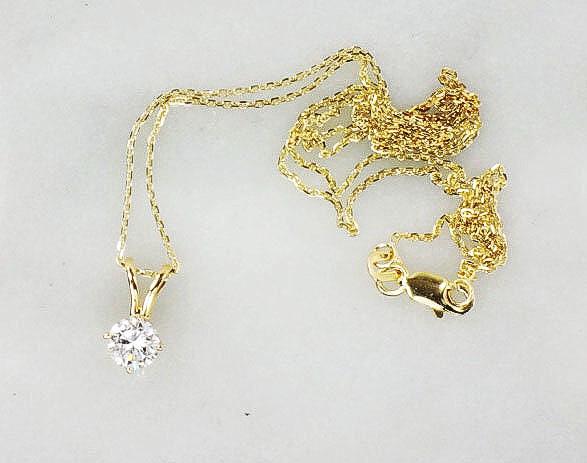 Diamond Necklace - Vintage 14k Yellow Gold Natural Round Gemstone Pendant - Approx. .55 Carats 18" - Fine Jewelry