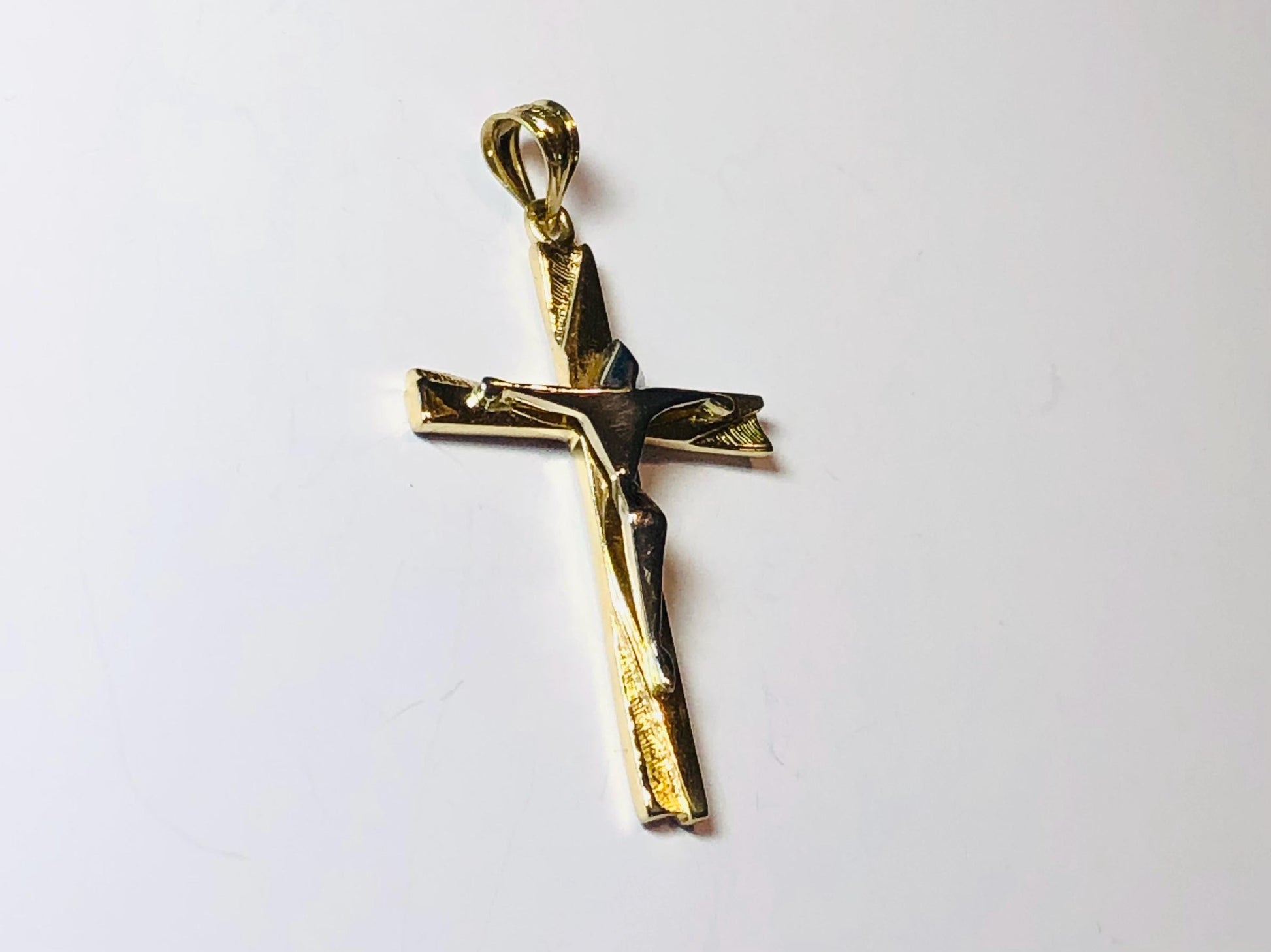 Vintage Solid 14k Two Tone Gold Modern Style Crucifix Cross Pendant, Unisex Cross