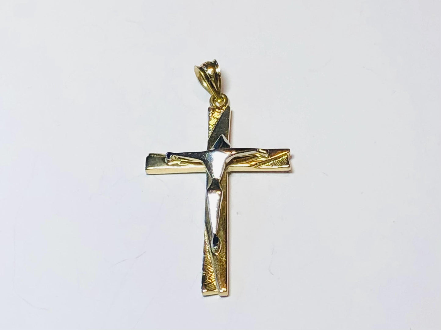 Vintage Solid 14k Two Tone Gold Modern Style Crucifix Cross Pendant, Unisex Cross
