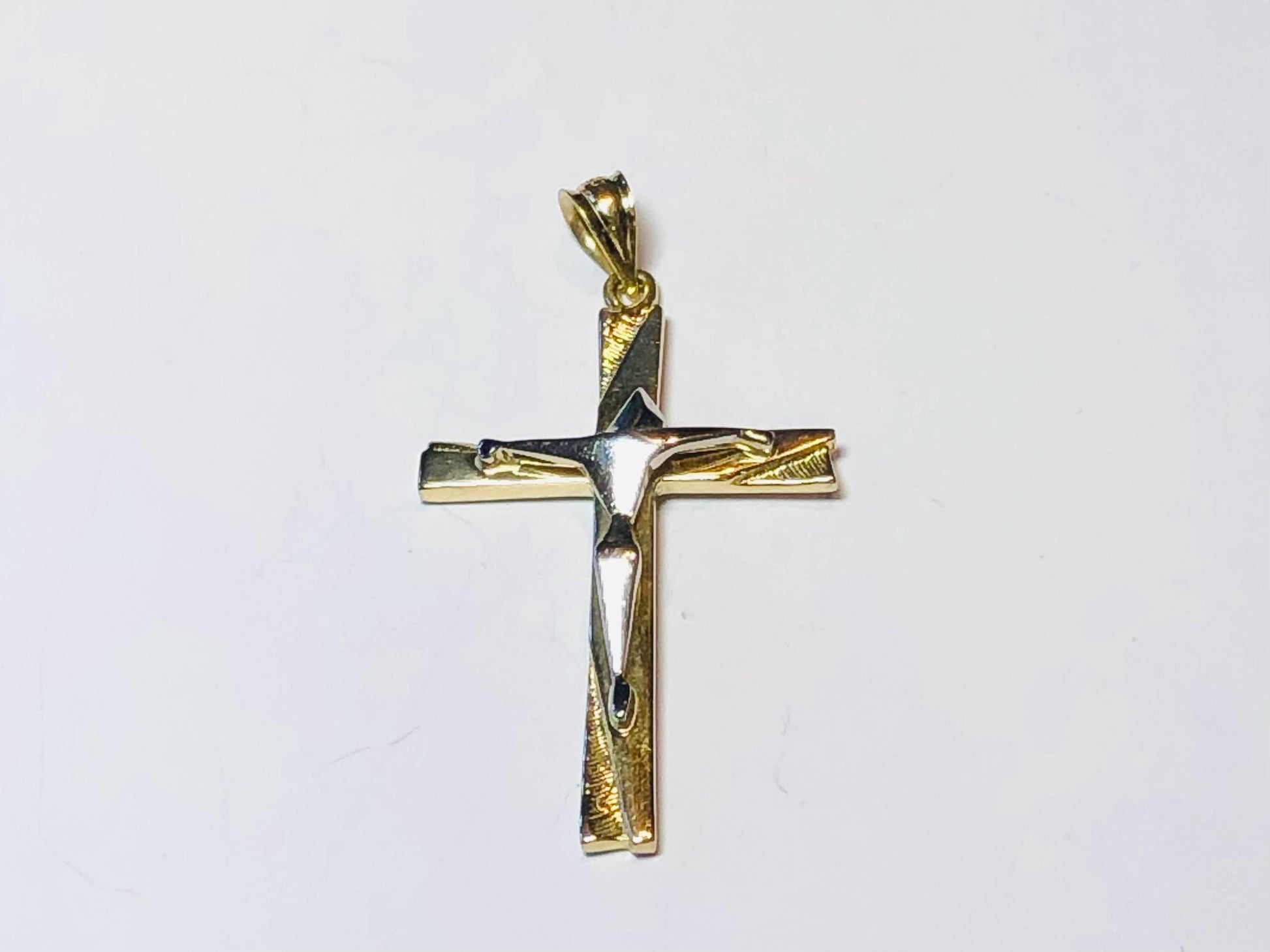 Vintage Solid 14k Two Tone Gold Modern Style Crucifix Cross Pendant, Unisex Cross