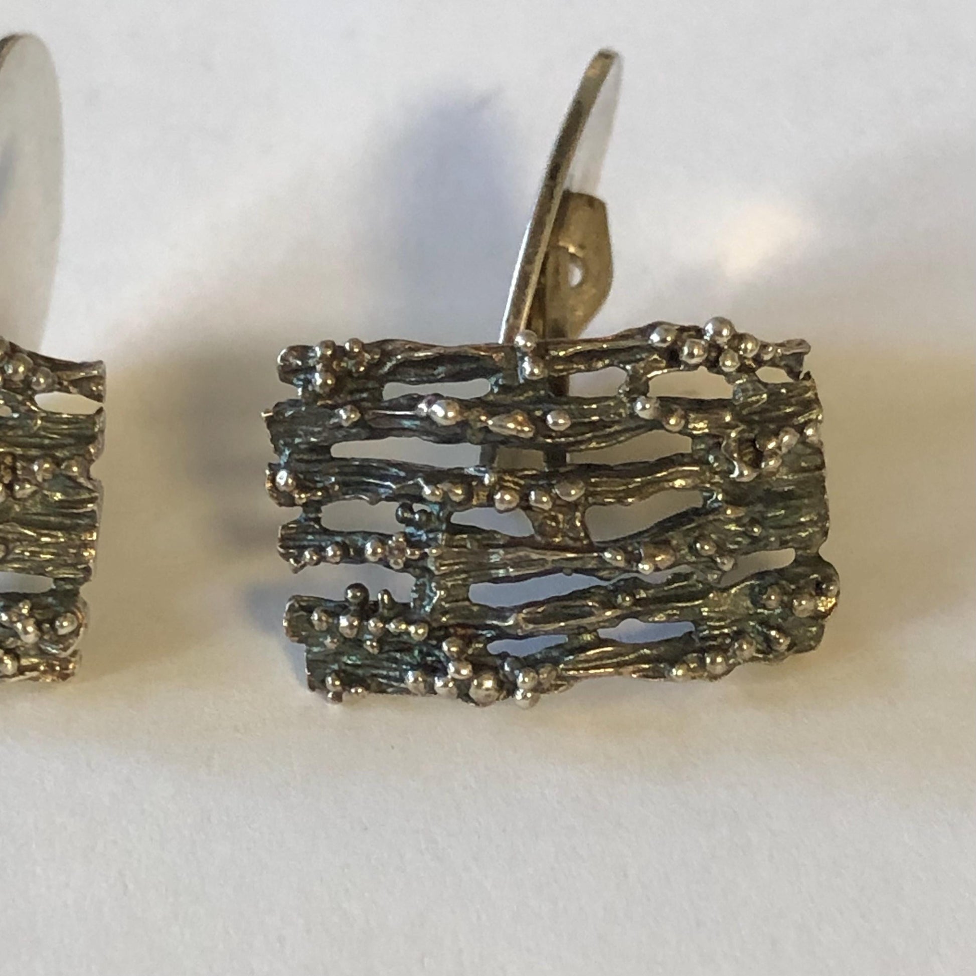 Vintage Hermann Siersbol Sterling Silver Brutalist Gate Style Cufflinks, Men's Accessory, Danish Silver