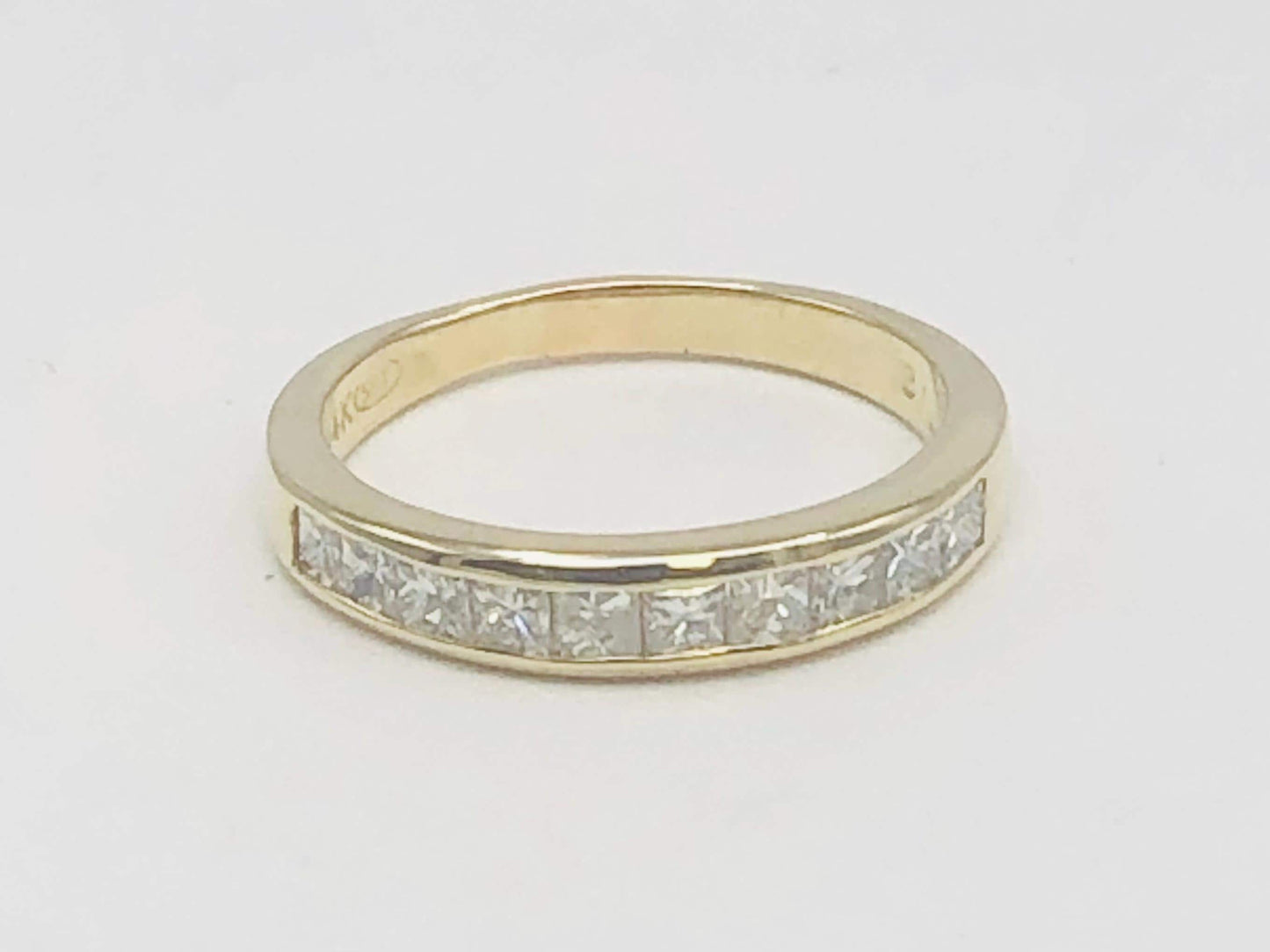 Vintage 14k Yellow Gold Princess Cut Diamond Wedding Band: Channel Set, Size 6