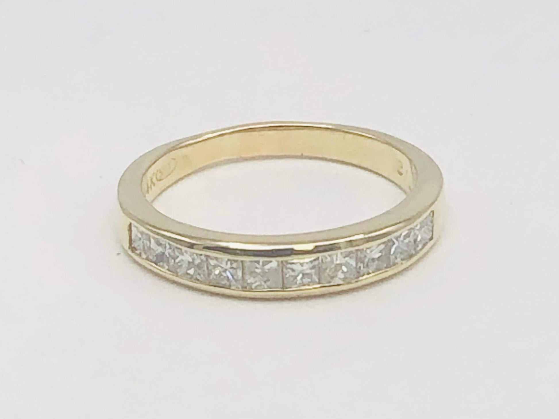 Vintage 14k Yellow Gold Princess Cut Diamond Wedding Band: Channel Set, Size 6