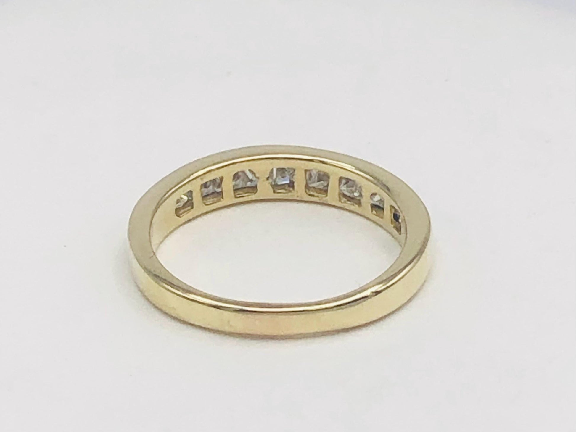 Vintage 14k Yellow Gold Princess Cut Diamond Wedding Band: Channel Set, Size 6